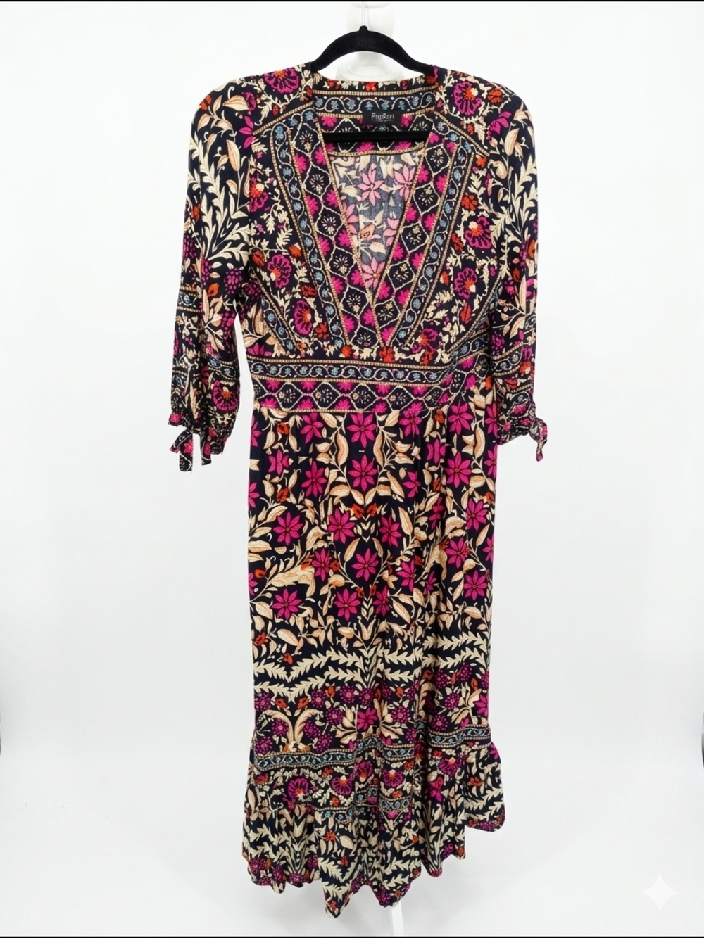 Papillon Large Boho Floral‎ Viscose Maxi Dress Euc Pink Blue Orange Vacation